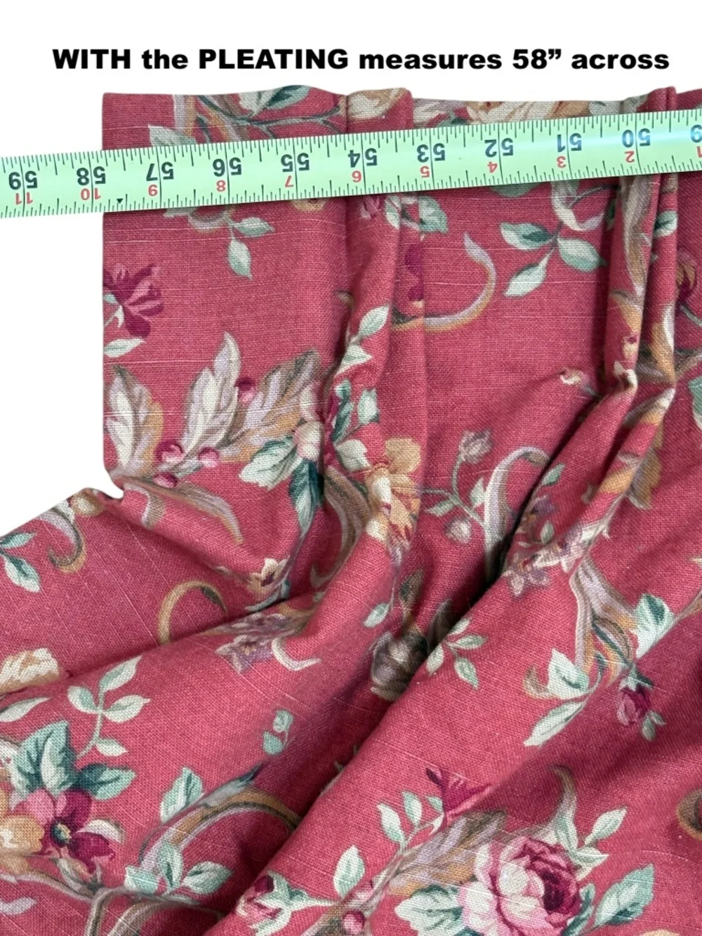 French Country Custom Pleated Drapes Floral Baroque Scroll Red 2 @ 105